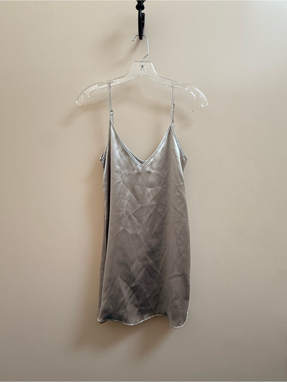 Satin V-Neck Chemise in Silver with Adjustable Straps